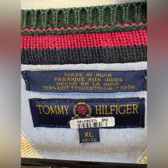 Tommy Hilfiger VTG Varsity cable knit V neck sweater cardigan mens sz XL *FLAW - Picture 5 of 10